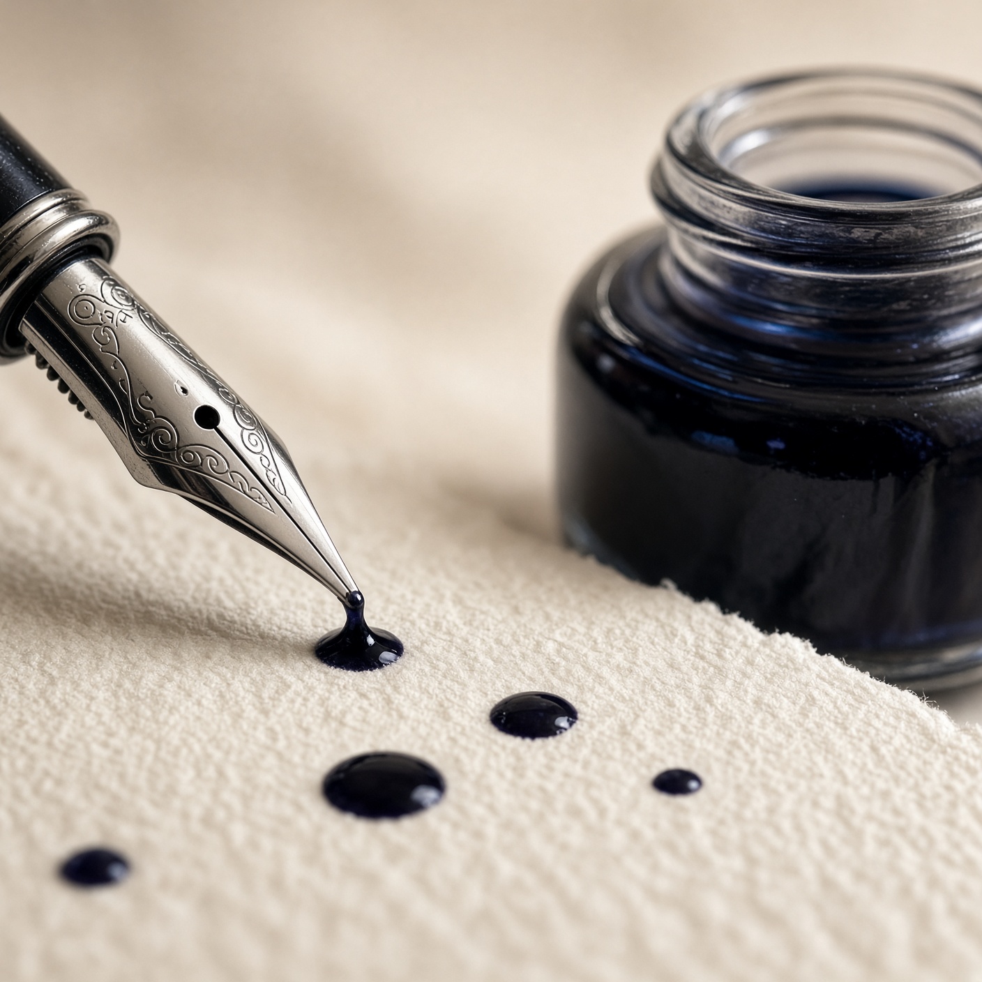 Close-up of a fountain-pen nib and ink.